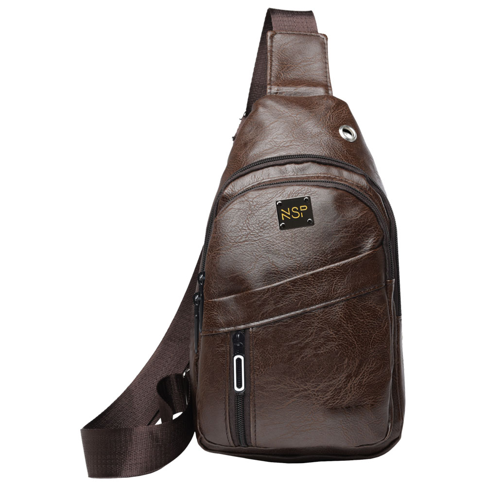 NSP N110 ALMOND ΤΣΑΝΤΑΚΙ CROSSBODY 8.5L ΔΕΡΜΑΤΙΝΟ BROWN