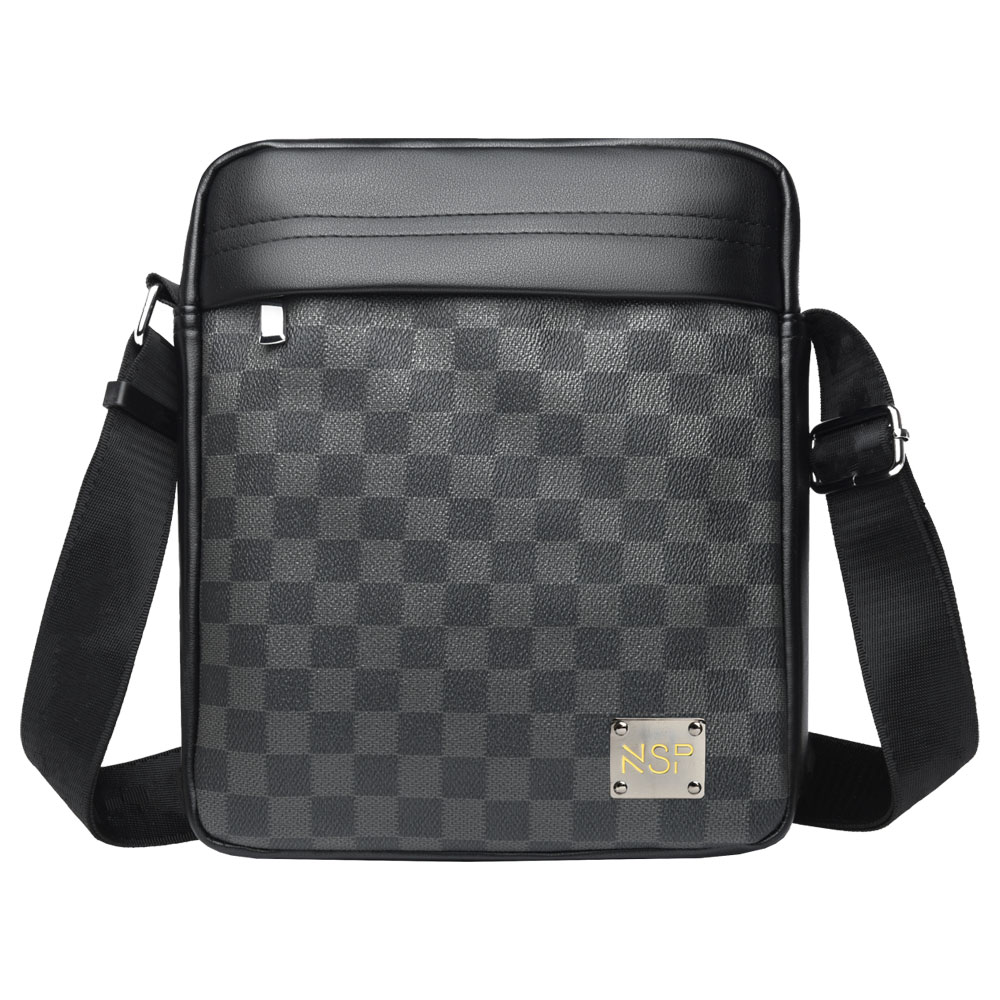 NSP N113 CHECKERED ΤΣΑΝΤΑΚΙ ΩΜΟΥ/ΧΙΑΣΤΙ 6.6L ΔΕΡΜΑΤΙΝΟ BLACK