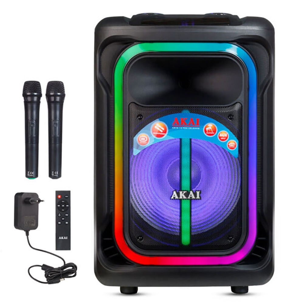 AKAI ABTS-15 PRO VOLCANO PARTY SPEAKER ΦΟΡΗΤΟ ΗΧΕΙΟ ΤΡΟΛΕΪ BLUETOOTH ΜΕ LED, USB, SD, AUX, FM, AWS 75W RMS ΓΙΑ ΚΑΡΑΟΚΕ