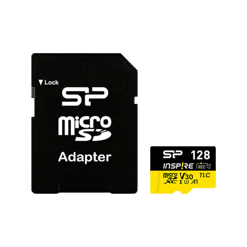 SILICON POWER micro SDXC 128GB CLASS 10 UHS-I U3 A1 V30 INSPIRE DDR200/WA R170/W150 MB/S + SD ADAPTOR SP128GBSTXLV3V1NSP