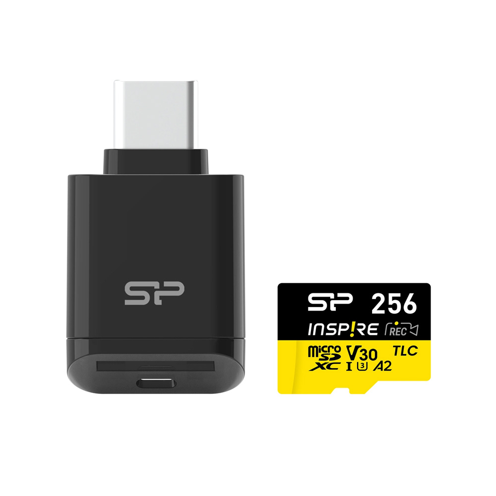 SILICON POWER micro SDXC 256GB CLASS 10 UHS-I U3 A2 C200 V30 INSPIRE DDR200 R170/W150 MB/S + CARD READER SP256GBSTXLA2VC2