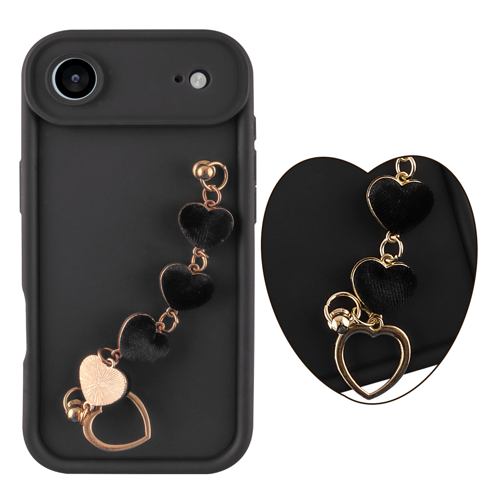 VOLTE-TEL ΘΗΚΗ IPHONE 17 AIR 6.9" SILICON TPU WITH STRAP FULL CAMERA PROTECTION BLACK WITH BLACK HEARTS