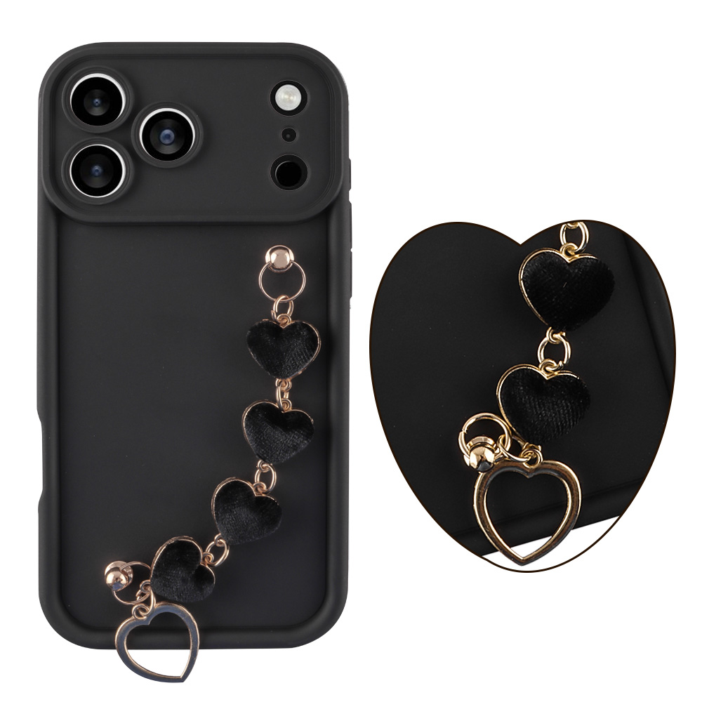 VOLTE-TEL ΘΗΚΗ IPHONE 17 PRO MAX 6.9" SILICON TPU WITH STRAP FULL CAMERA PROTECTION BLACK WITH BLACK HEARTS