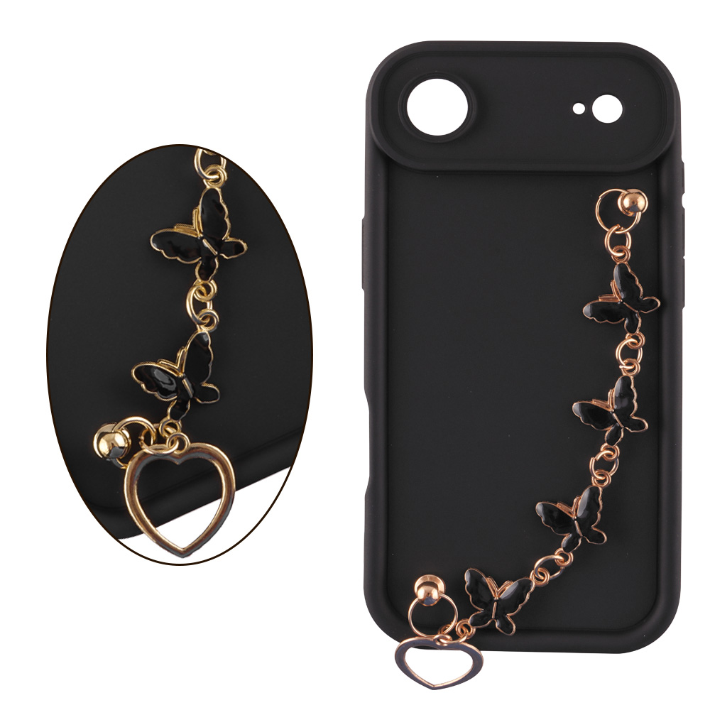 VOLTE-TEL ΘΗΚΗ IPHONE 17 AIR 6.9" SILICON TPU WITH STRAP FULL CAMERA PROTECTION BLACK WITH BLACK BUTTERFLIES