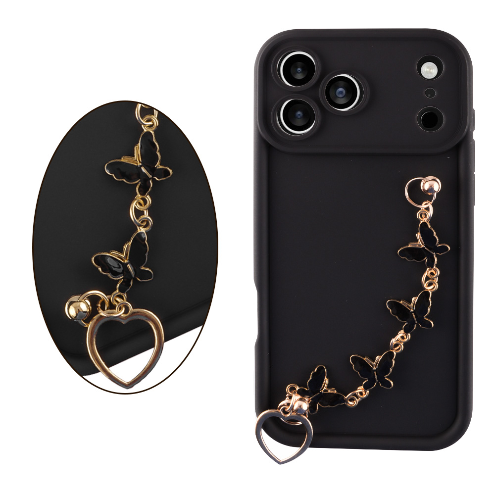 VOLTE-TEL ΘΗΚΗ IPHONE 17 PRO MAX 6.9" SILICON TPU WITH STRAP FULL CAMERA PROTECTION BLACK WITH BLACK BUTTERFLIES