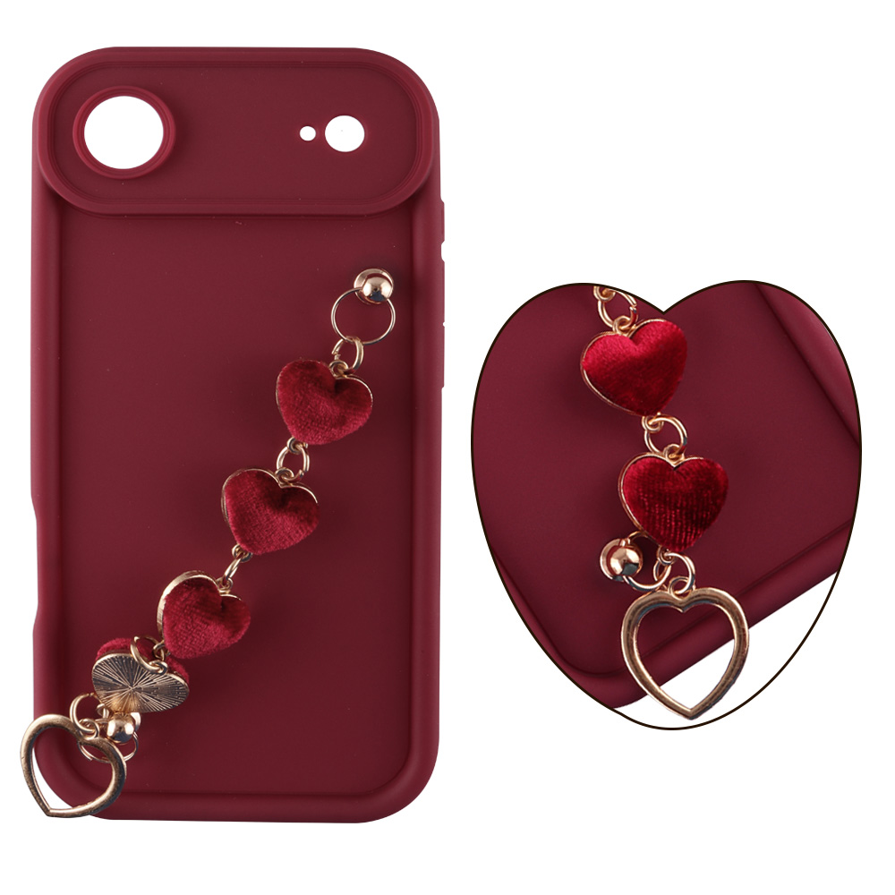 VOLTE-TEL ΘΗΚΗ IPHONE 17 AIR 6.9" SILICON TPU WITH STRAP FULL CAMERA PROTECTION BURGUNDY WITH RED HEARTS