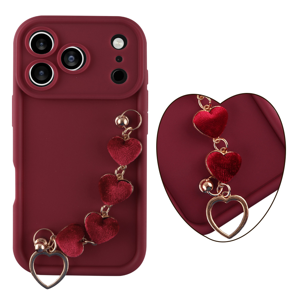 VOLTE-TEL ΘΗΚΗ IPHONE 17 PRO MAX 6.9" SILICON TPU WITH STRAP FULL CAMERA PROTECTION BURGUNDY WITH RED HEARTS