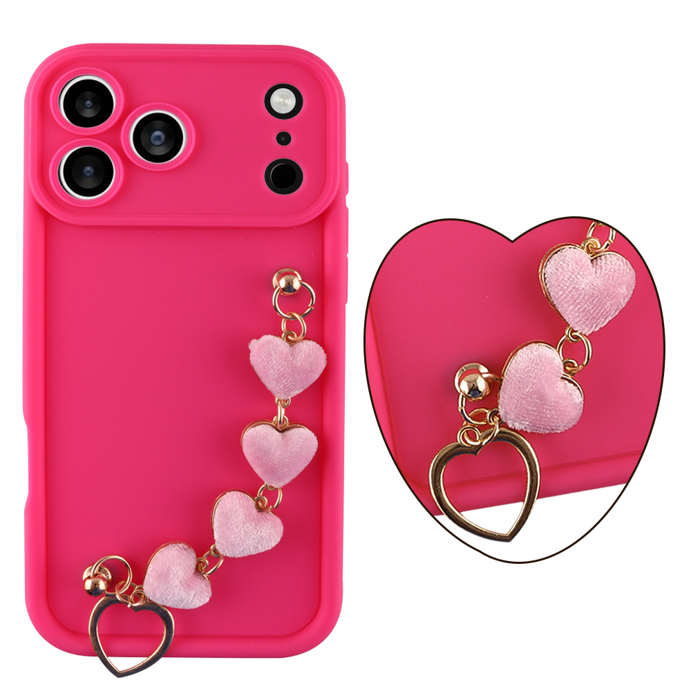 VOLTE-TEL ΘΗΚΗ IPHONE 17 PRO 6.3" SILICON TPU WITH STRAP FULL CAMERA PROTECTION PINK WITH PINK HEARTS
