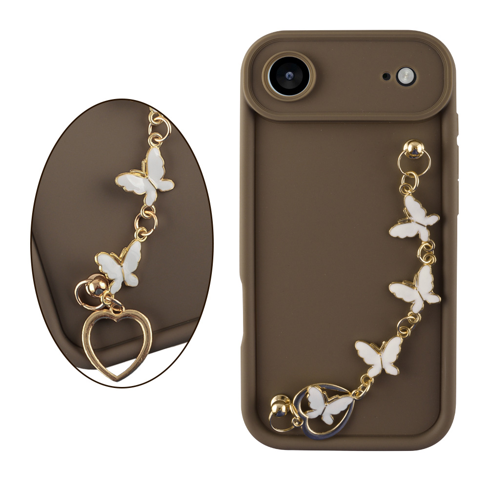 VOLTE-TEL ΘΗΚΗ IPHONE 17 AIR 6.9" SILICON TPU WITH STRAP FULL CAMERA PROTECTION BROWN WITH WHITE BUTTERFLIES