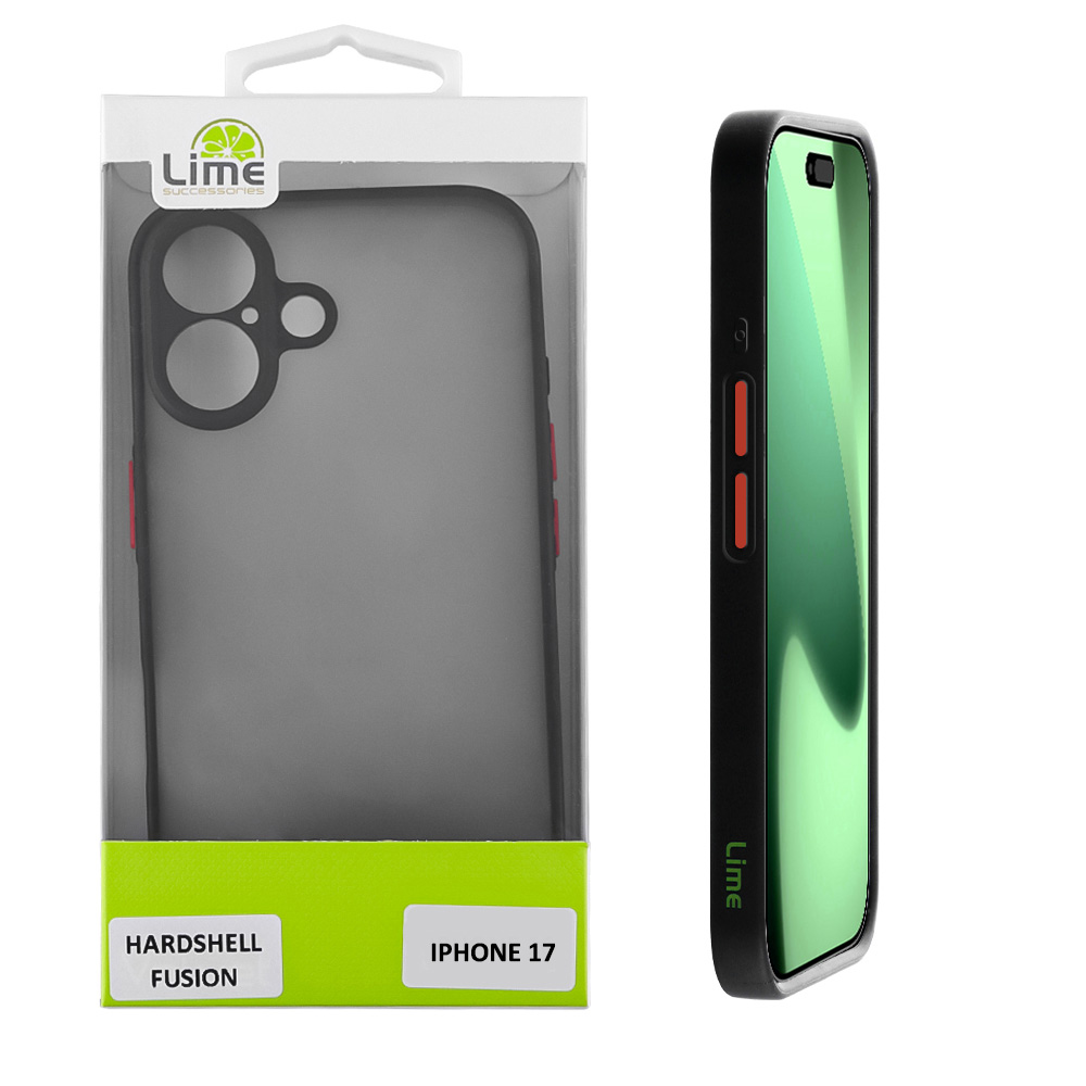 LIME ΘΗΚΗ IPHONE 17 6.3" HARDSHELL FUSION FULL CAMERA PROTECTION BLACK WITH RED KEYS