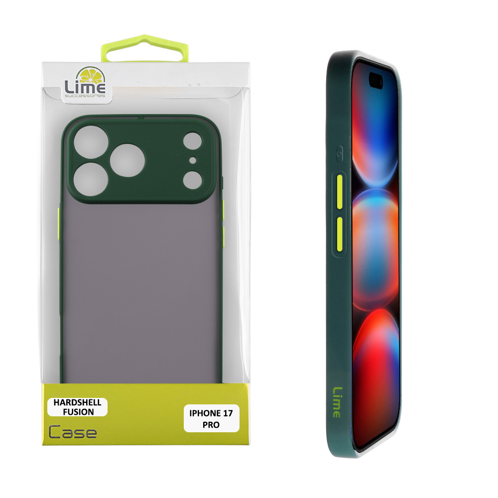 LIME ΘΗΚΗ IPHONE 17 PRO 6.3" HARDSHELL FUSION FULL CAMERA PROTECTION GREEN WITH YELLOW KEYS