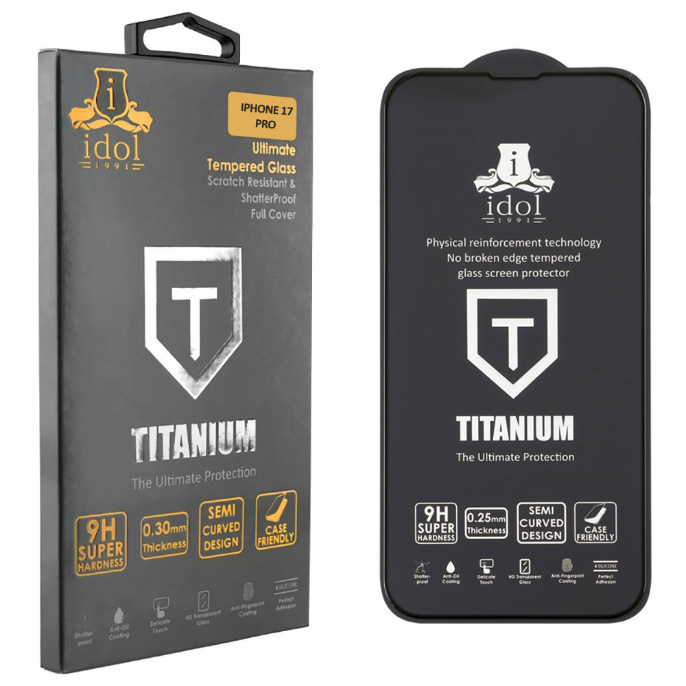 IDOL 1991 TEMPERED GLASS IPHONE 17 PRO 6.3" 9H 0.25mm TITANIUM SEMI CURVED FULL GLUE BLACK
