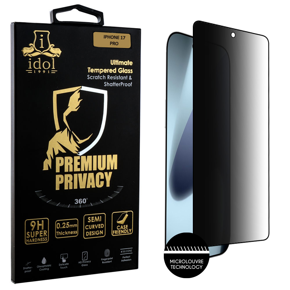 IDOL 1991 TEMPERED GLASS IPHONE 17 PRO 6.3" 9H 0.25mm PREMIUM PRIVACY ANTISPY SEMI CURVED FULL GLUE BLACK