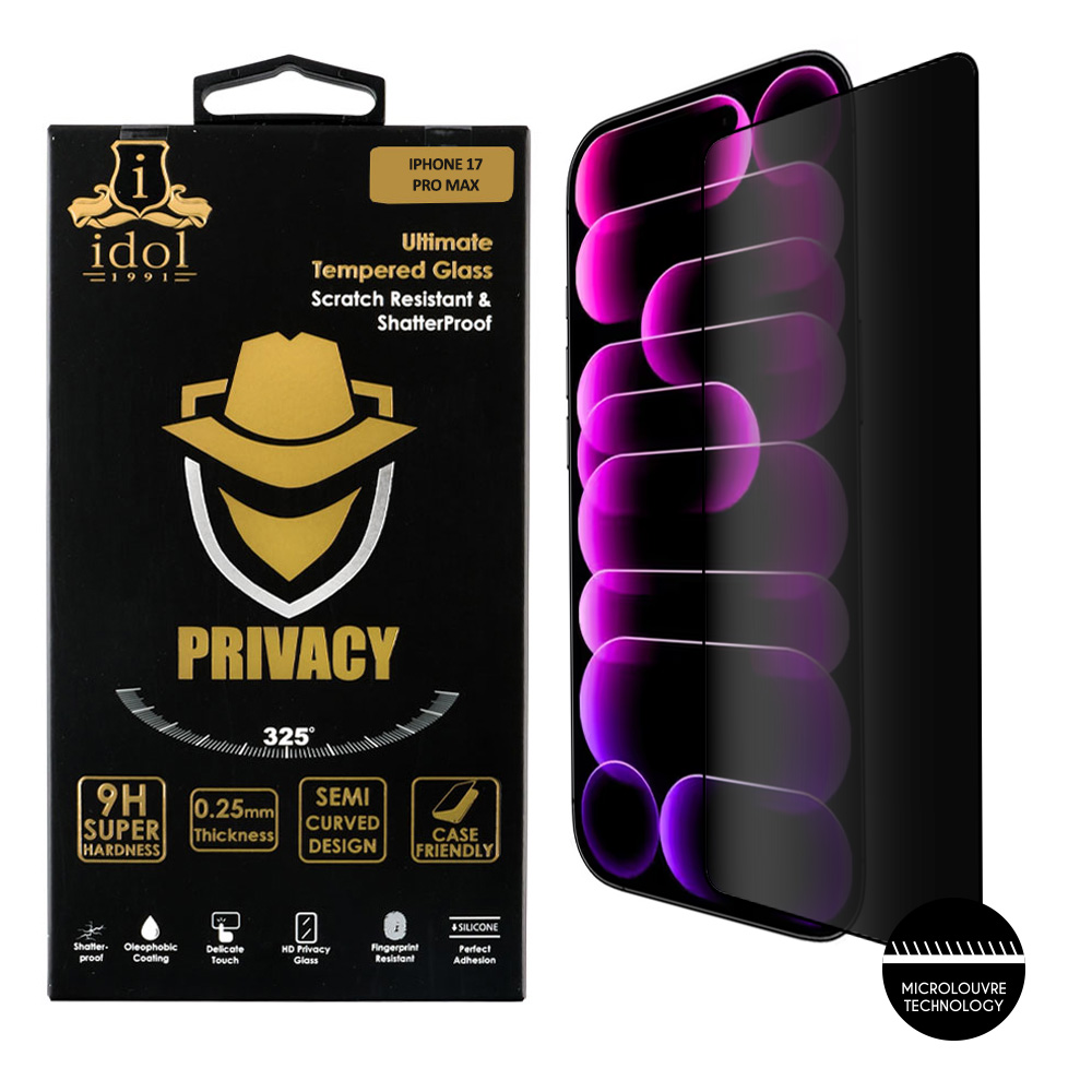 IDOL 1991 TEMPERED GLASS IPHONE 17 PRO MAX 6.9" 9H 0.25mm PRIVACY ANTISPY SEMI CURVED FULL GLUE BLACK