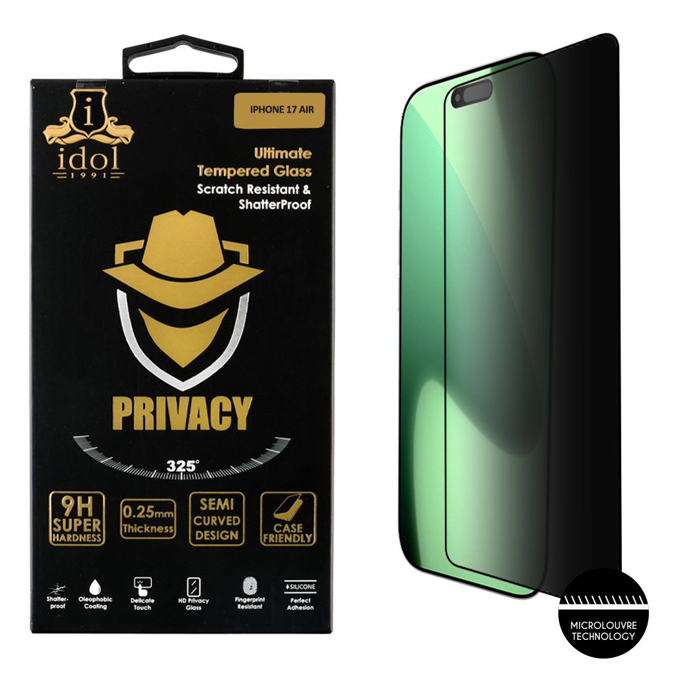 IDOL 1991 TEMPERED GLASS IPHONE 17 AIR 6.9" 9H 0.25mm PRIVACY ANTISPY SEMI CURVED FULL GLUE BLACK