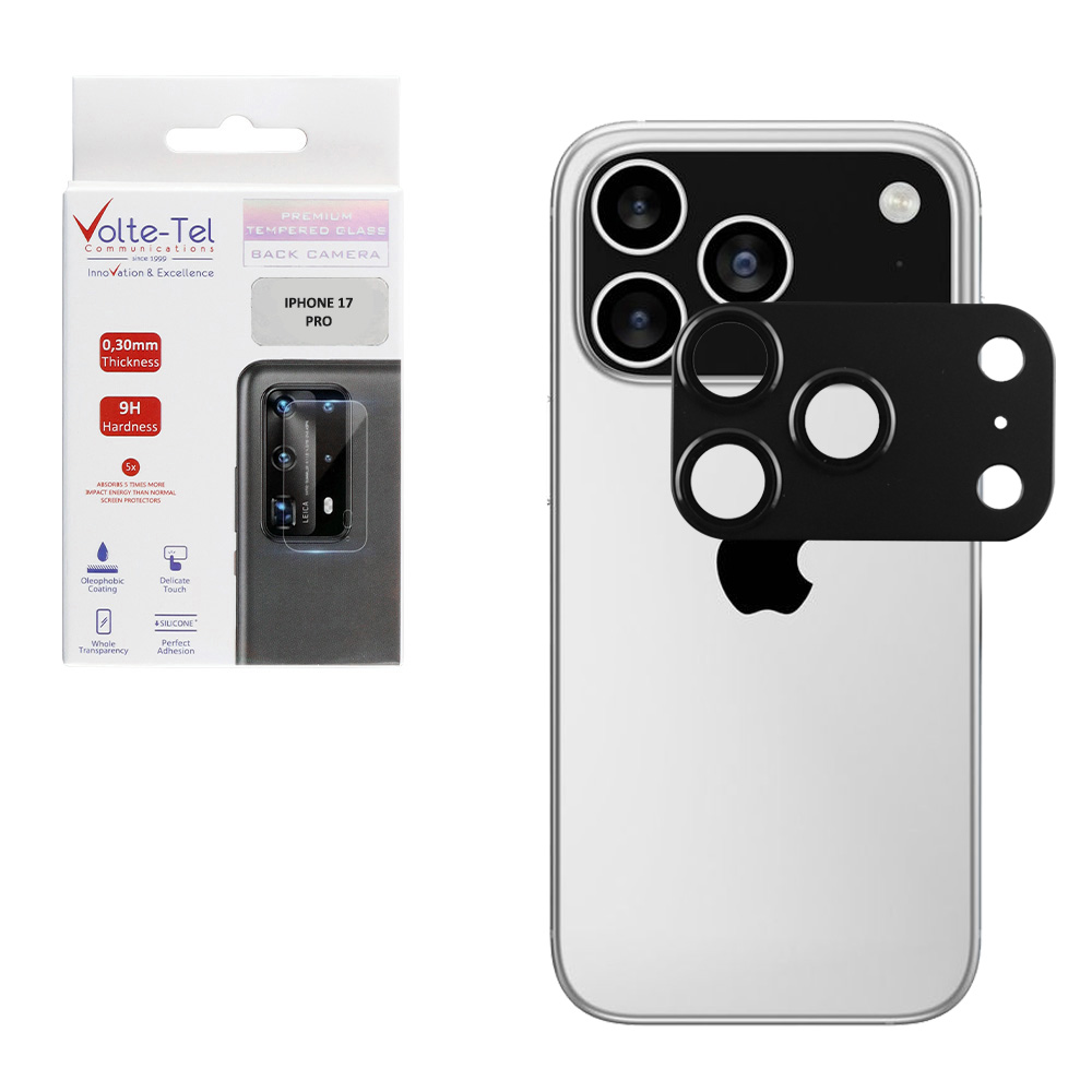 VOLTE-TEL CAMERA GLASS COVER IPHONE 17 PRO 6.3" 9H 0.30MM 3D AR ALUMINIUM-ELECTROPLATING FRAME BLACK