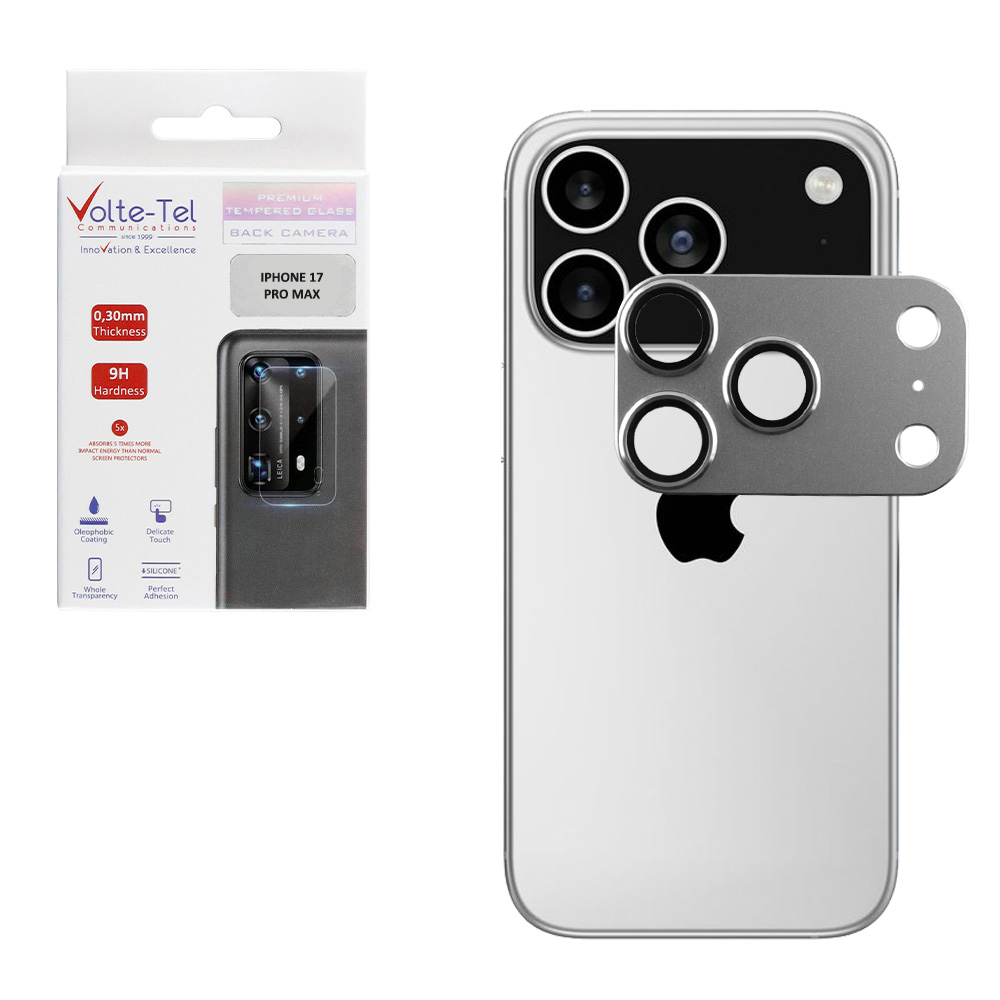VOLTE-TEL CAMERA GLASS COVER IPHONE 17 PRO MAX 6.9" 9H 0.30MM 3D AR ALUMINIUM-ELECTROPLATING FRAME SILVER