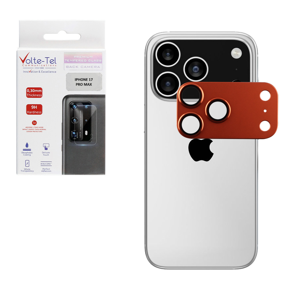 VOLTE-TEL CAMERA GLASS COVER IPHONE 17 PRO MAX 6.9" 9H 0.30MM 3D AR ALUMINIUM-ELECTROPLATING FRAME ORANGE
