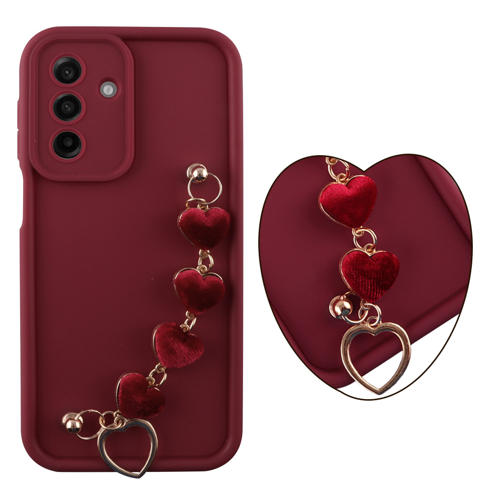 VOLTE-TEL ΘΗΚΗ SAMSUNG A17 4G A175/A17 5G A176 6.74" SILICON TPU WITH STRAP FULL CAMERA PROTECTION BURGUNDY WITH RED HEARTS