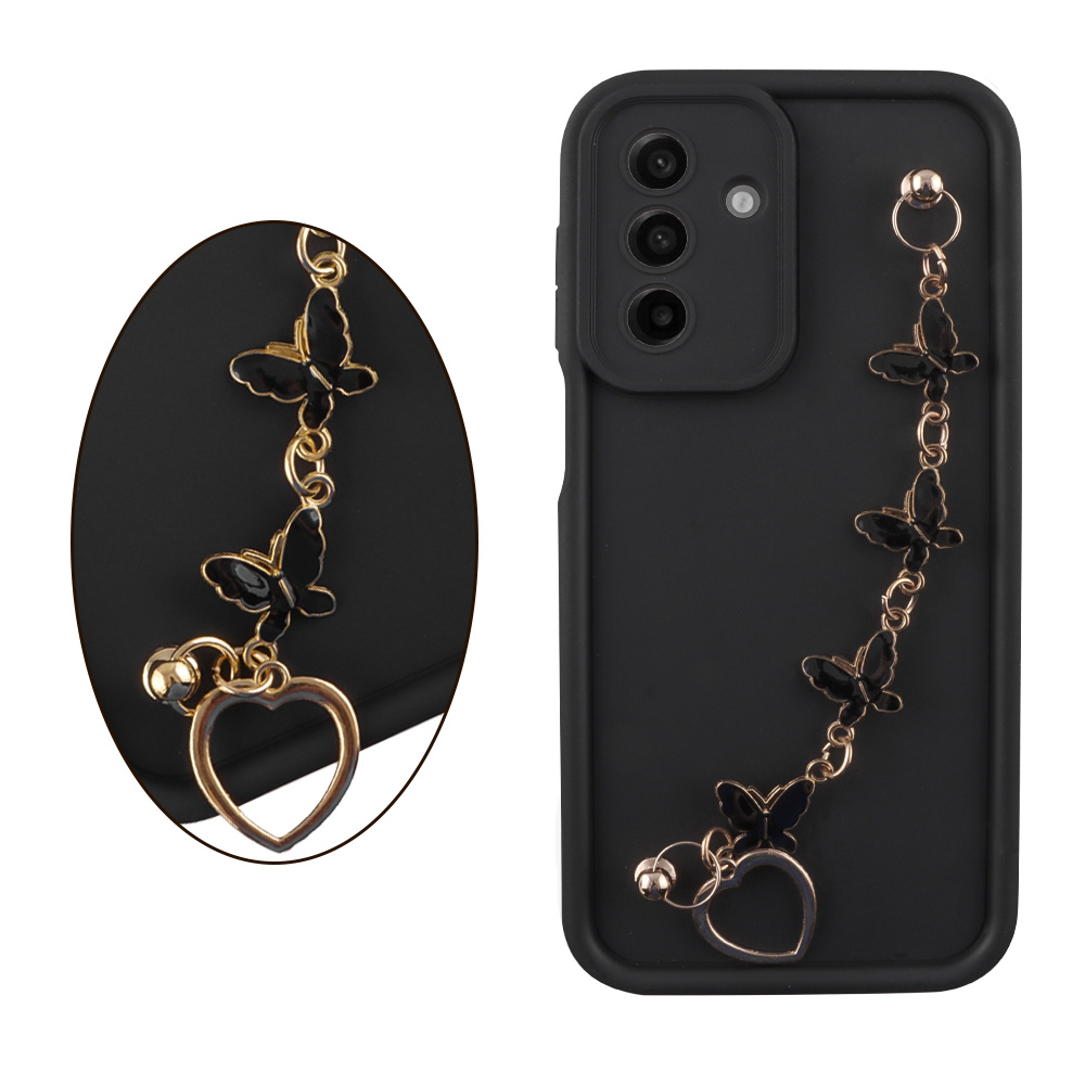VOLTE-TEL ΘΗΚΗ SAMSUNG A17 4G A175/A17 5G A176 6.74" SILICON TPU WITH STRAP FULL CAMERA PROTECTION BLACK WITH BLACK BUTTERFLIES