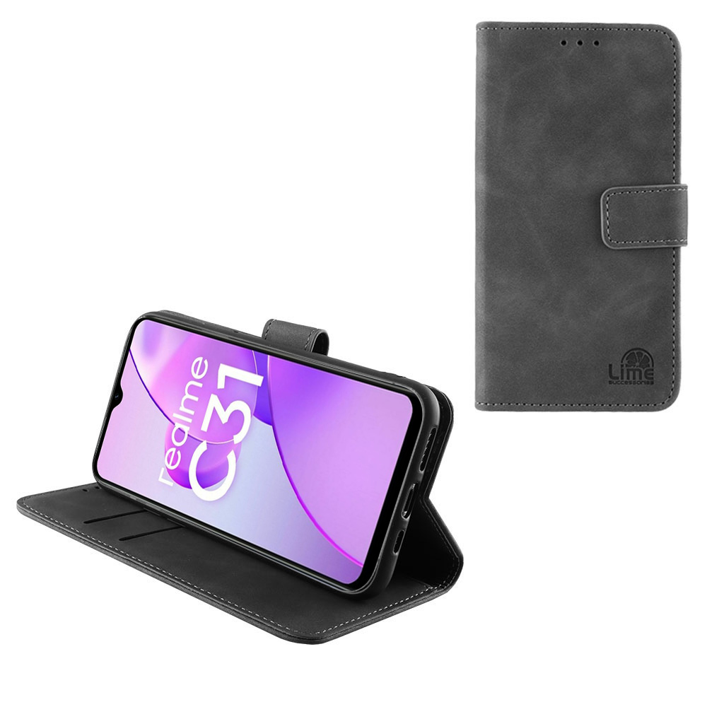 LIME ΘΗΚΗ REALME C31 6.5" ESSENTIAL MAGNET BOOK STAND CLIP GREY