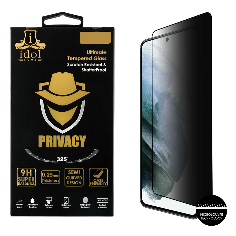 IDOL 1991 TEMPERED GLASS SAMSUNG S21 PLUS 5G G996 6.7" 9H 0.25mm PRIVACY ANTISPY SEMI CURVED FULL GLUE FINGER UNLOCK BLACK