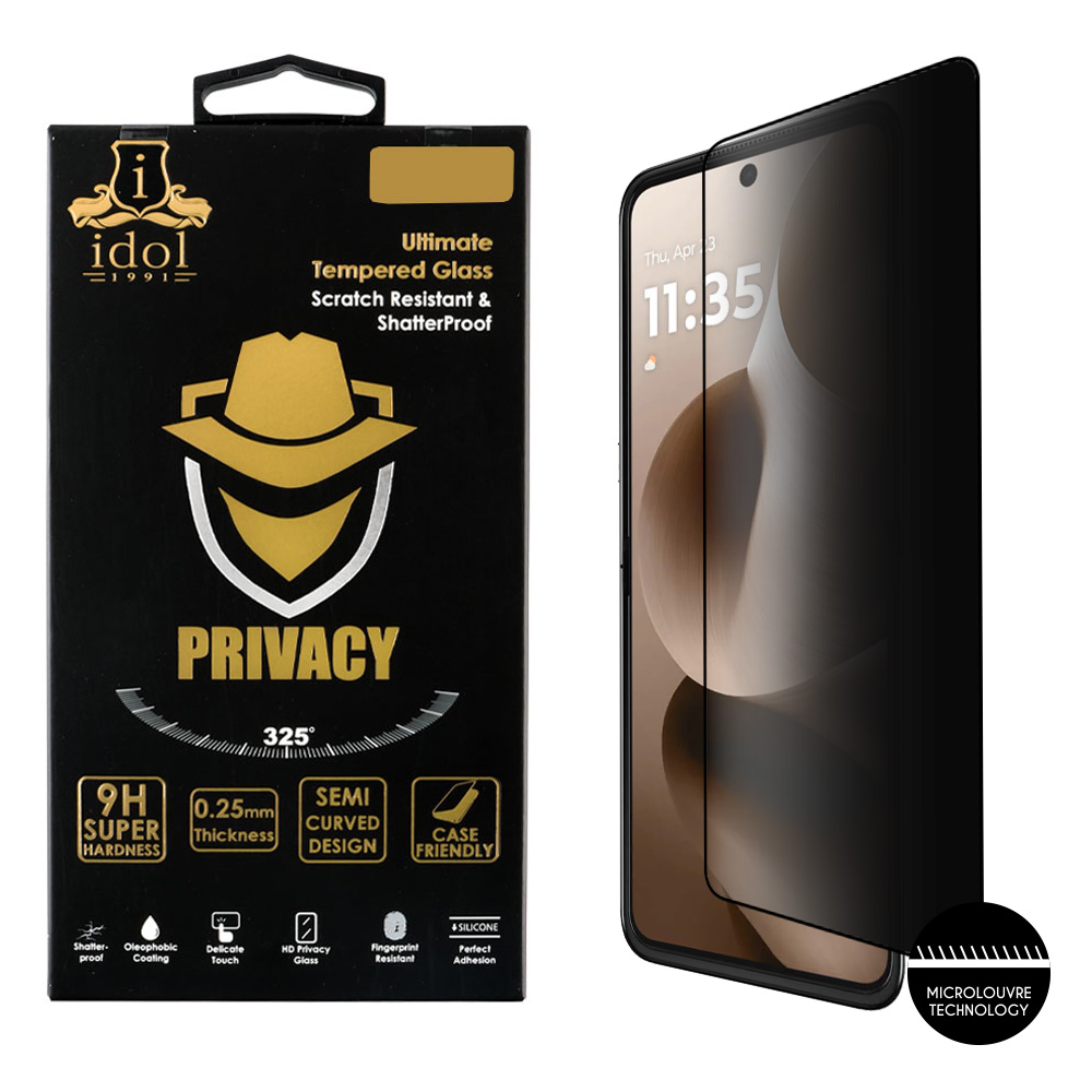 IDOL 1991 TEMPERED GLASS MOTOROLA MOTO RAZR 60 5G 6.9" 9H 0.25mm PRIVACY ANTISPY 3D SEMI CURVED EDGE GLUE BLACK