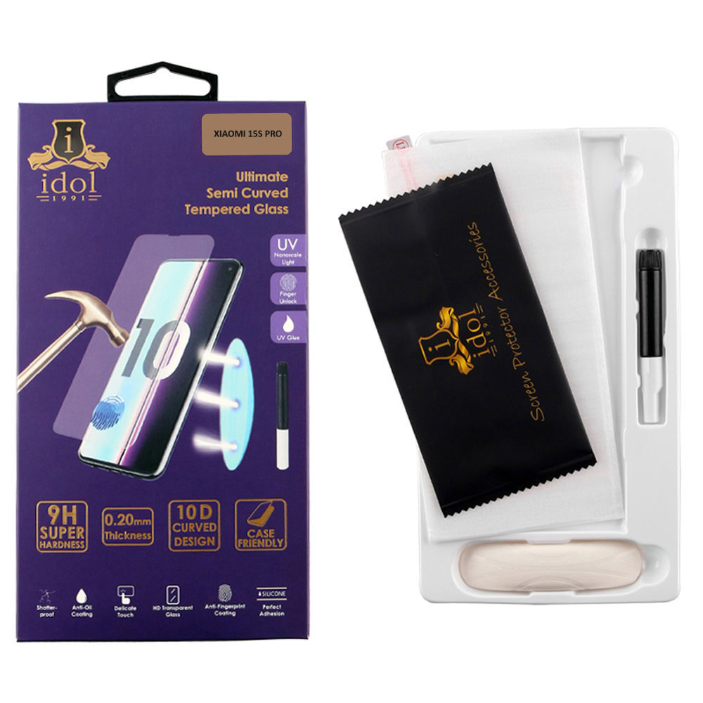IDOL 1991 TEMPERED UV GLASS XIAOMI 15S PRO 5G 6.73" 9H 0.20mm 10D SEMI WITH GLUE-TOOL FINGER UNLOCK FULL COVER TRANSPARENT