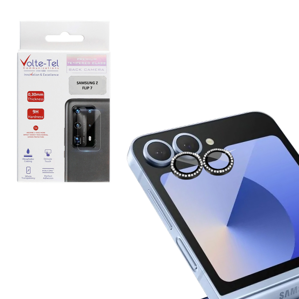 VOLTE-TEL CAMERA GLASS COVER SAMSUNG Z FLIP 7 5G F766 6.9" 9H 0.33MM EASY APPLICATION WITH STRASS BLACK