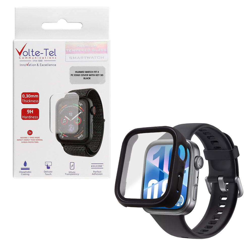 VOLTE-TEL TEMPERED GLASS HUAWEI WATCH FIT 4 1.82" 9H 0.30mm PC EDGE COVER WITH KEY 3D FULL GLUE FULL COVER BLACK