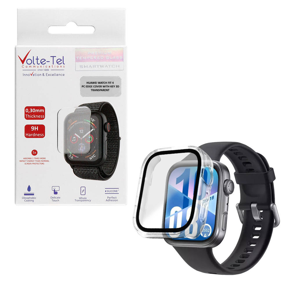 VOLTE-TEL TEMPERED GLASS HUAWEI WATCH FIT 4 1.82" 9H 0.30mm PC EDGE COVER WITH KEY 3D FULL GLUE FULL COVER TRANSPARENT
