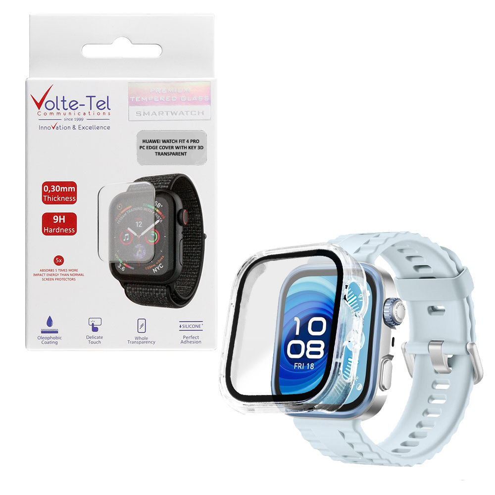 VOLTE-TEL TEMPERED GLASS HUAWEI WATCH FIT 4 PRO 45mm 1.82" 9H 0.30mm PC EDGE COVER WITH KEY 3D FULL GLUE FULL COVER TRANSPARENT