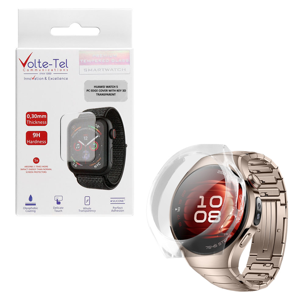 VOLTE-TEL TEMPERED GLASS HUAWEI WATCH 5 46mm 1.5" 9H 0.30mm PC EDGE COVER WITH KEY 3D FULL GLUE FULL COVER TRANSPARENT