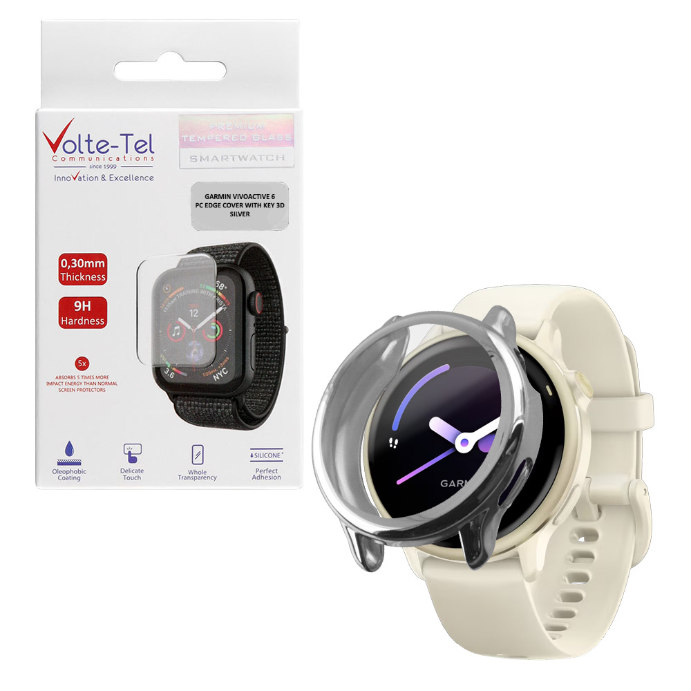 VOLTE-TEL TEMPERED GLASS GARMIN VIVOACTIVE 6 1.2" 9H 0.30mm PC EDGE COVER WITH KEY 3D FULL GLUE FULL COVER SILVER