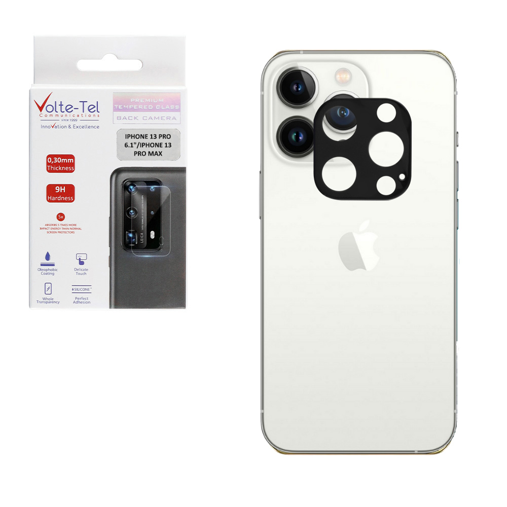 VOLTE-TEL TEMPERED GLASS IPHONE 13 PRO 6.1"/IPHONE 13 PRO MAX 6.7" 9H 0.25mm 3D CURVED FOR CAMERA BLACK