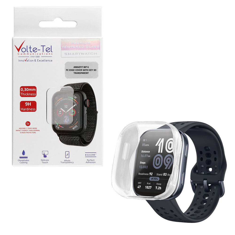 VOLTE-TEL SILICON TPU AIR COVER AMAZFIT BIP 6 46mm 1.97" 9H 0.30mm EDGE WITH KEY 3D FULL COVER TRANSPARENT
