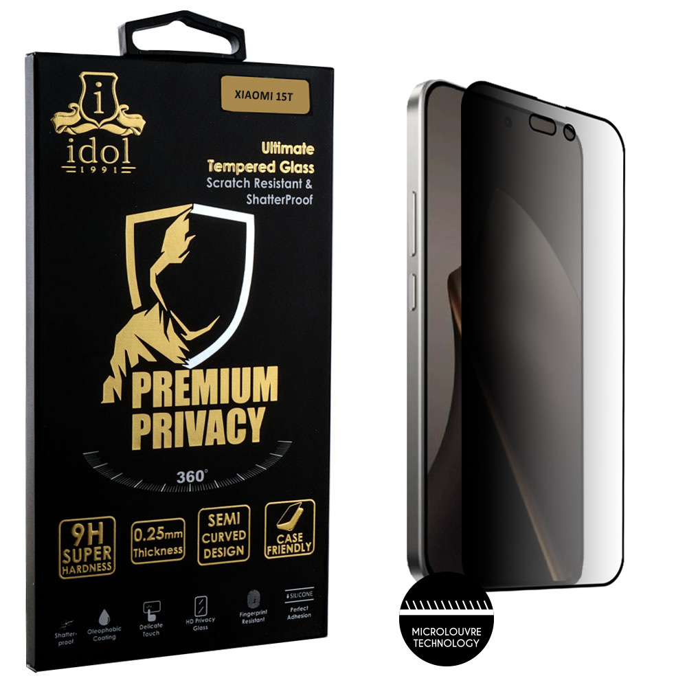 IDOL 1991 TEMPERED GLASS XIAOMI 15T 5G 6.83" 9H 0.25mm PREMIUM PRIVACY ANTISPY SEMI CURVED FULL GLUE BLACK
