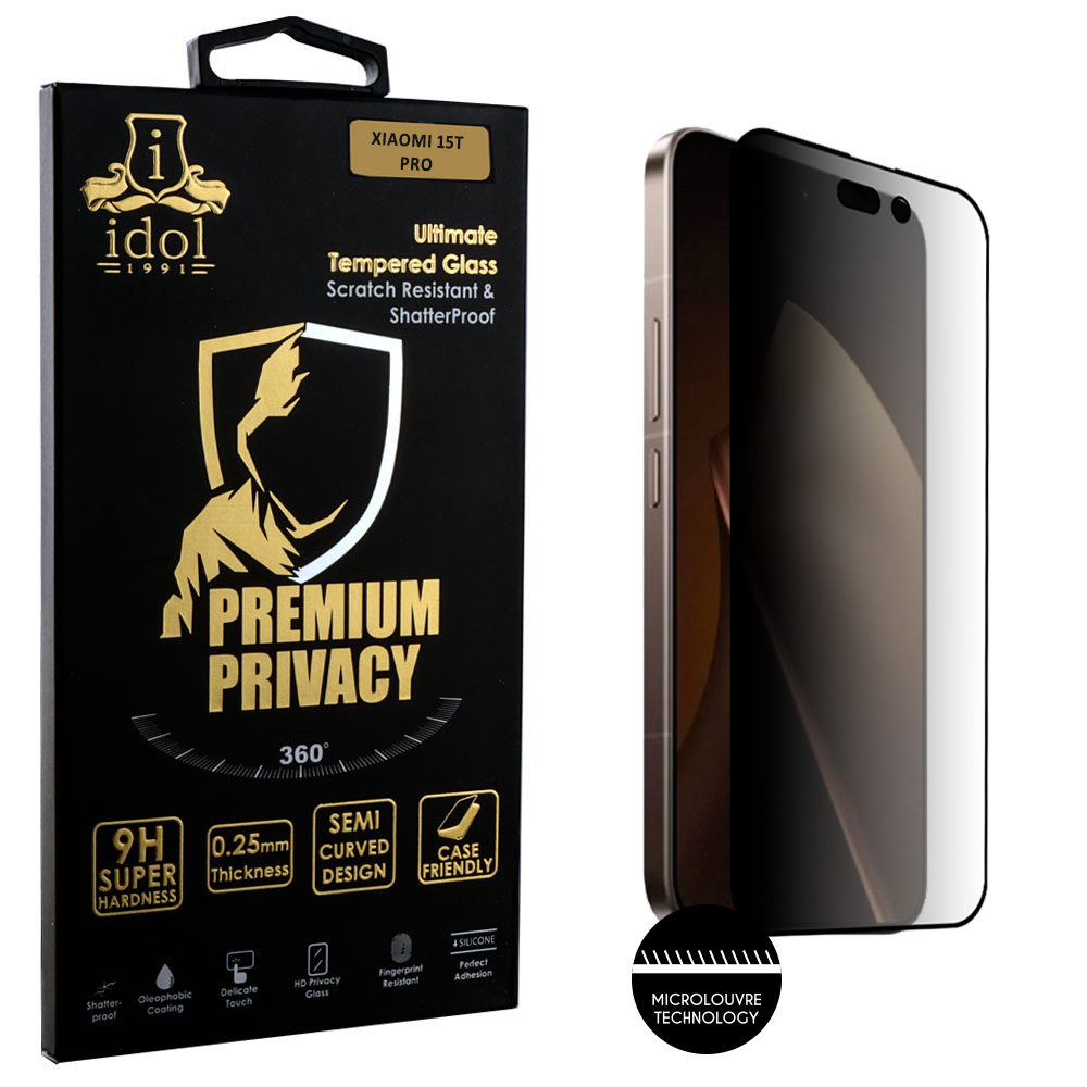 IDOL 1991 TEMPERED GLASS XIAOMI 15T PRO 5G 6.83" 9H 0.25mm PREMIUM PRIVACY ANTISPY SEMI CURVED FULL GLUE BLACK