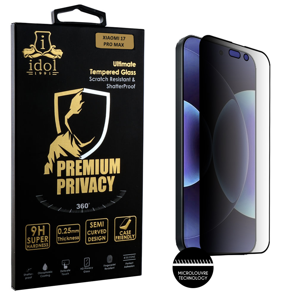 IDOL 1991 TEMPERED GLASS XIAOMI 17 PRO MAX 5G 6.9" 9H 0.25mm PREMIUM PRIVACY ANTISPY SEMI CURVED FULL GLUE BLACK