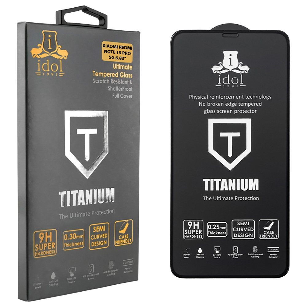 IDOL 1991 TEMPERED GLASS XIAOMI REDMI NOTE 15 PRO 5G 6.83" 9H 0.25mm TITANIUM SEMI CURVED FULL GLUE BLACK