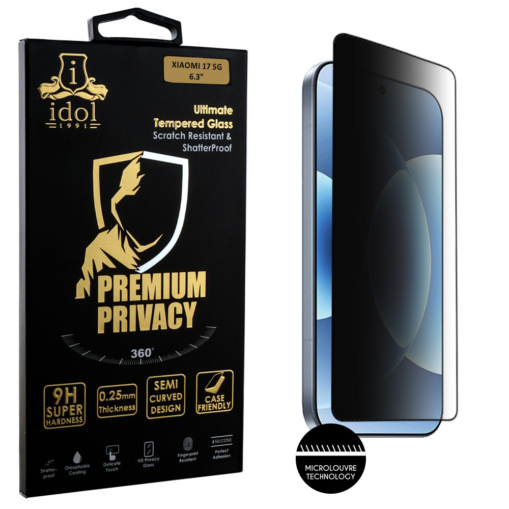 IDOL 1991 TEMPERED GLASS XIAOMI 17 5G 6.3" 9H 0.25mm PREMIUM PRIVACY ANTISPY SEMI CURVED FULL GLUE BLACK