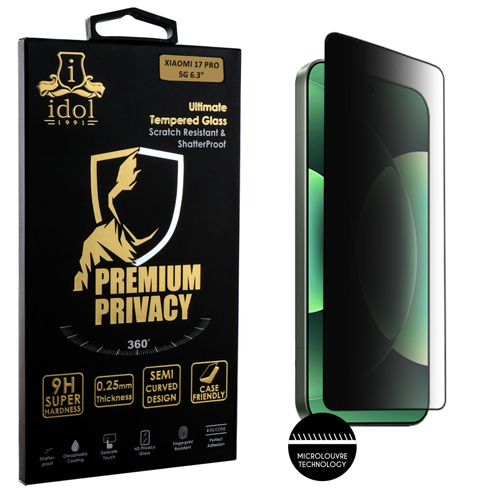IDOL 1991 TEMPERED GLASS XIAOMI 17 PRO 5G 6.3" 9H 0.25mm PREMIUM PRIVACY ANTISPY SEMI CURVED FULL GLUE BLACK