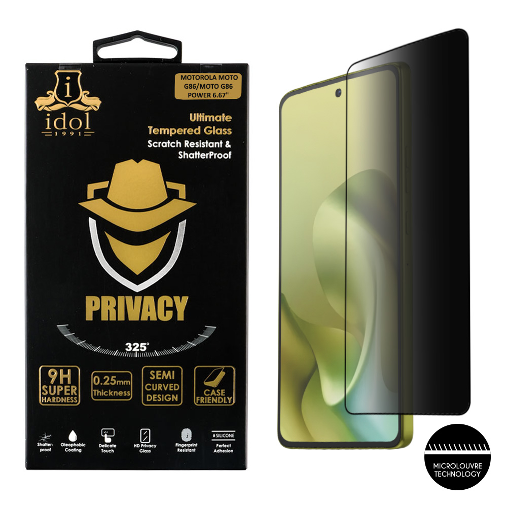 IDOL 1991 TEMPERED GLASS MOTOROLA MOTO G86/MOTO G86 POWER 6.67" 9H 0.25mm PRIVACY ANTISPY SEMI CURVED FULL GLUE BLACK
