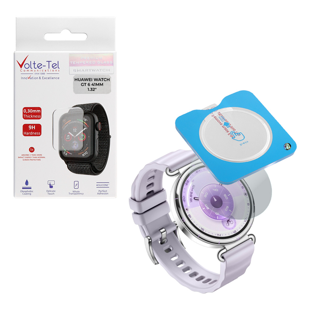 VOLTE-TEL TEMPERED GLASS HUAWEI WATCH GT 6 41MM 1.32" 9H 0.30mm 2.5D EASY APPLICATION FULL GLUE FULL COVER TRANSPARENT