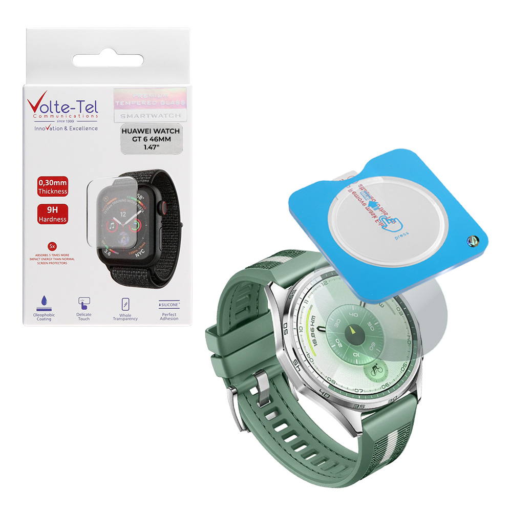 VOLTE-TEL TEMPERED GLASS HUAWEI WATCH GT 6 46MM 1.47" 9H 0.30mm 2.5D EASY APPLICATION FULL GLUE FULL COVER TRANSPARENT