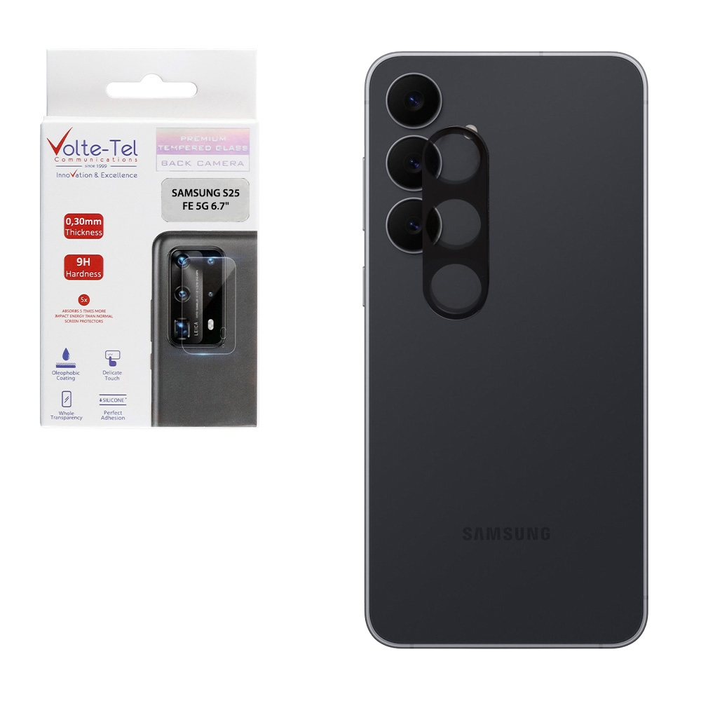 VOLTE-TEL TEMPERED GLASS SAMSUNG S25 FE 5G 6.7" 9H 0.25mm 3D CURVED FOR CAMERA BLACK