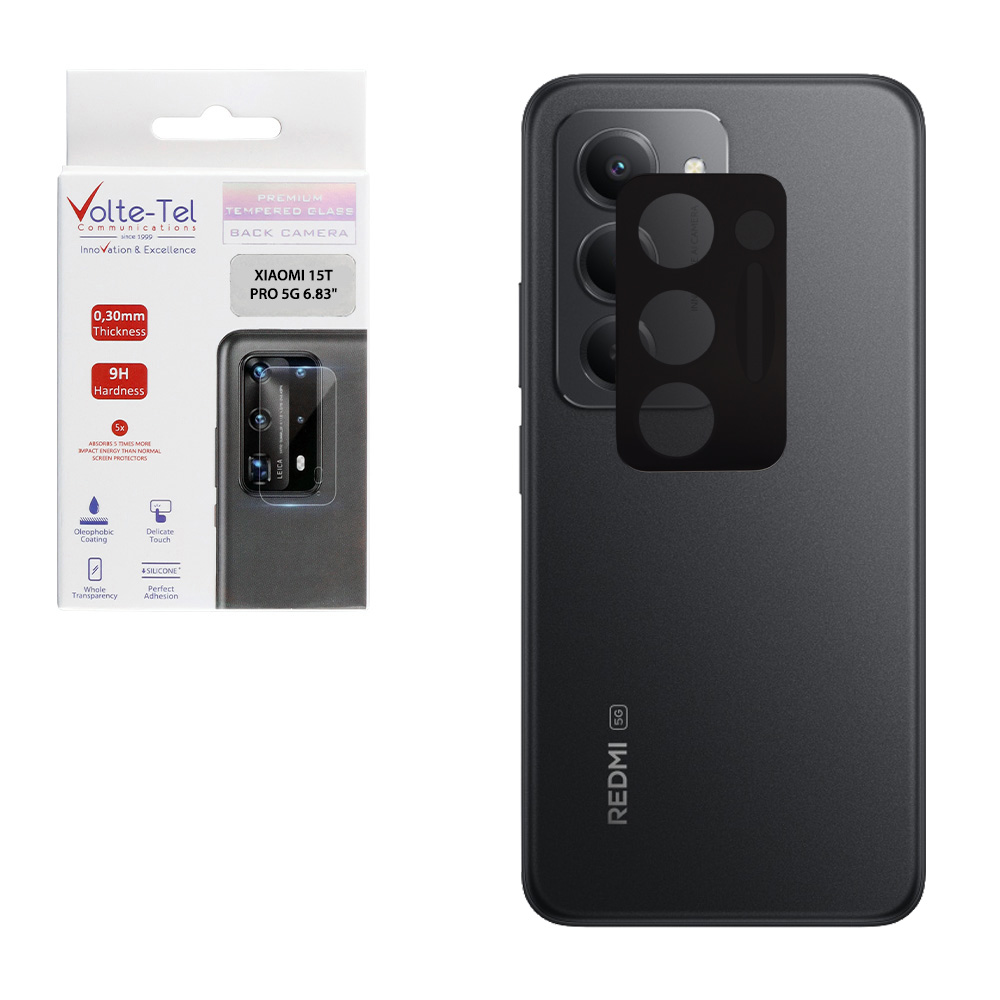 VOLTE-TEL TEMPERED GLASS XIAOMI REDMI 15 5G 6.9" 9H 0.25mm 3D CURVED FOR CAMERA BLACK