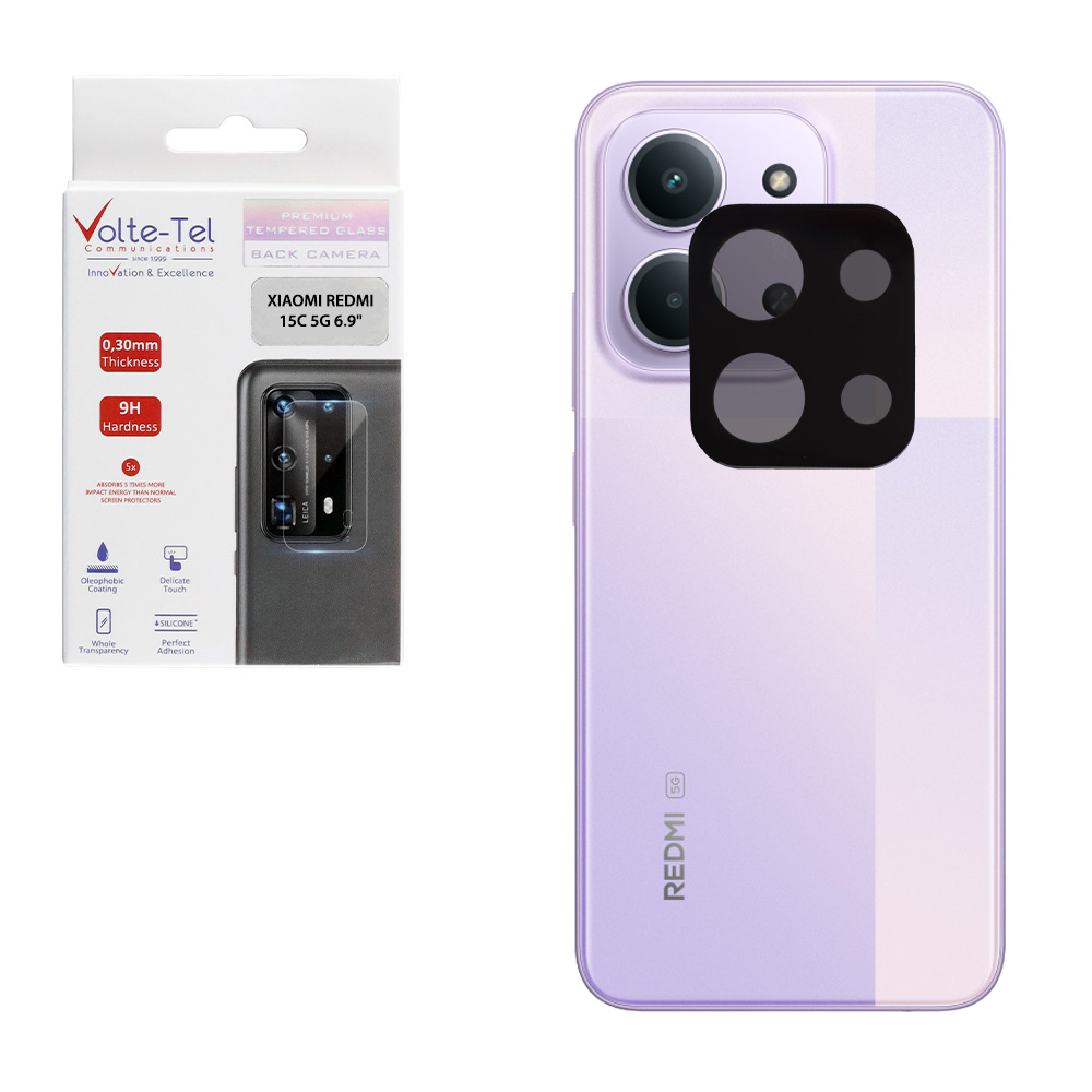 VOLTE-TEL TEMPERED GLASS XIAOMI REDMI 15C 5G 6.9" 9H 0.25mm 3D CURVED FOR CAMERA BLACK