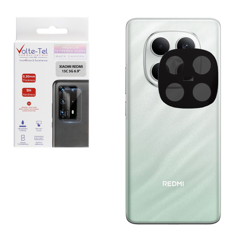 VOLTE-TEL TEMPERED GLASS XIAOMI REDMI NOTE 15 4G 6.9" 9H 0.25mm 3D CURVED FOR CAMERA BLACK