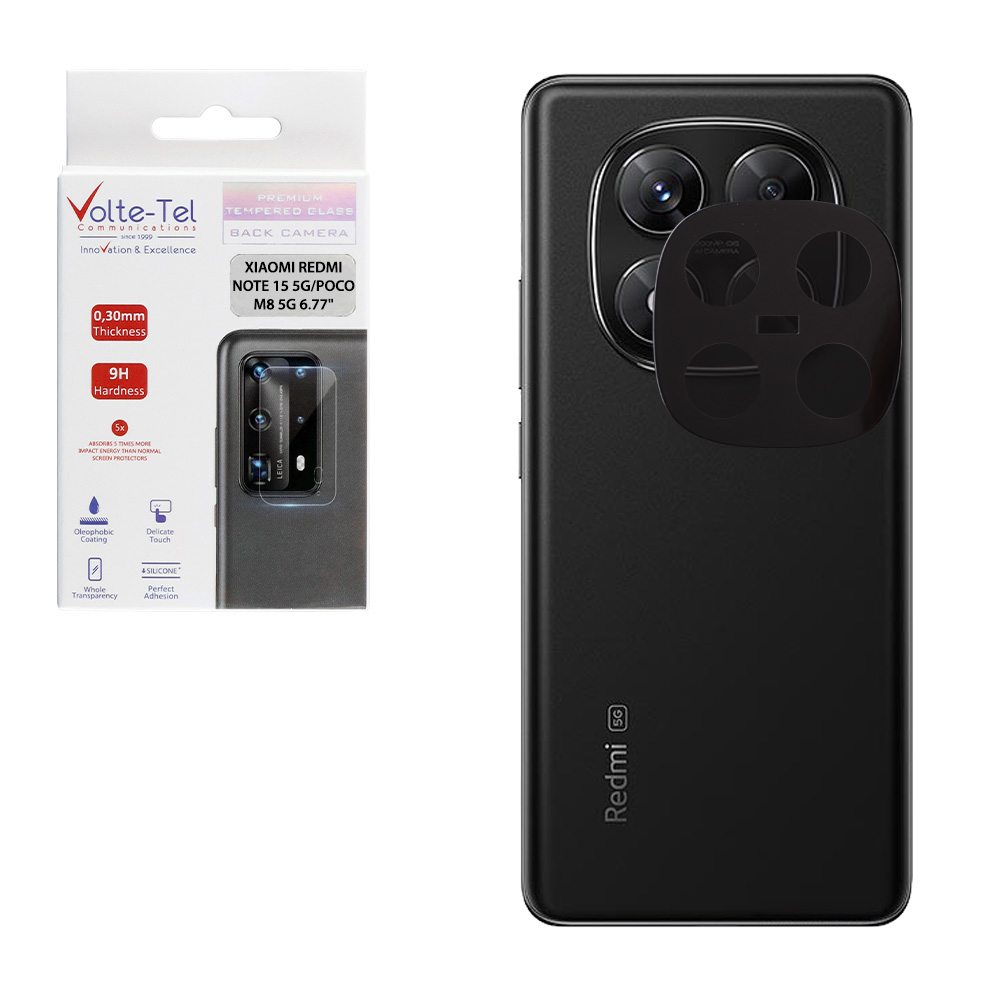 VOLTE-TEL TEMPERED GLASS XIAOMI REDMI NOTE 15 5G/POCO M8 5G 6.77" 9H 0.25mm 3D CURVED FOR CAMERA BLACK